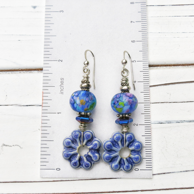 Handmade Purple Glass and Ceramic Earrings