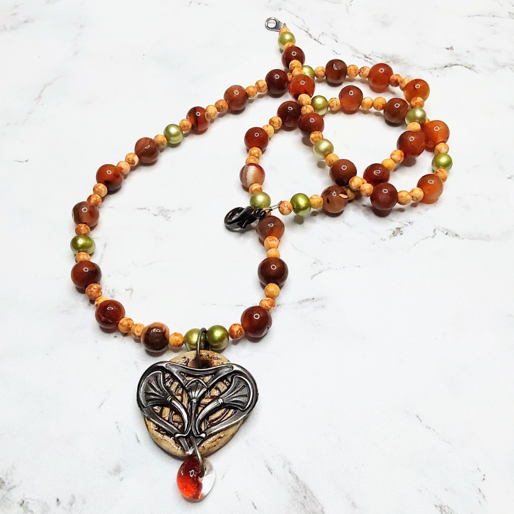Earth Tones Necklace Handmade Pendant Jasper Pearl's Brown Green