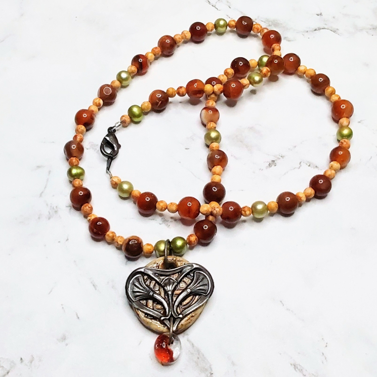 Earth Tones Necklace Handmade Pendant Jasper Pearl's Brown Green