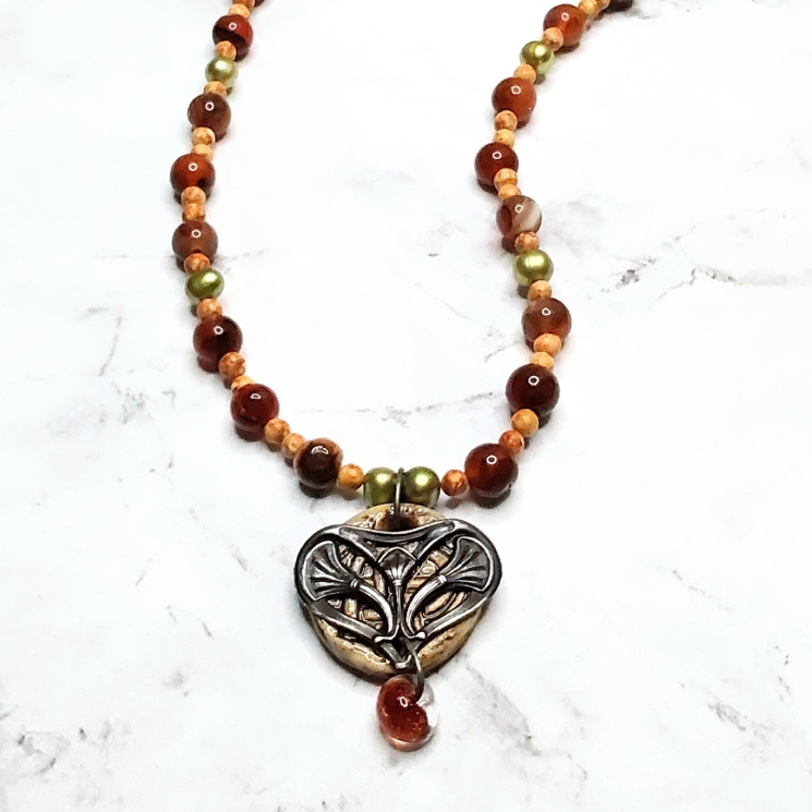 Earth Tones Necklace Handmade Pendant Jasper Pearl's Brown Green