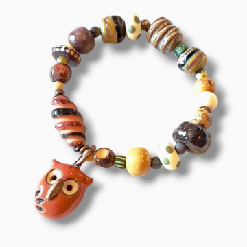 Owl Stretch Bracelet Handmade Beads Ceramic Glass