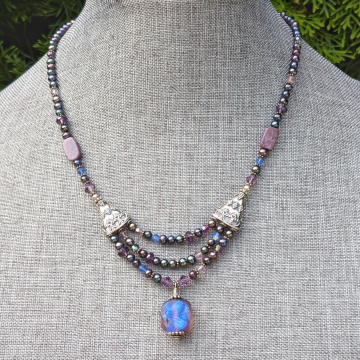 Dichroic And Gemstone Statement Necklace Sterling