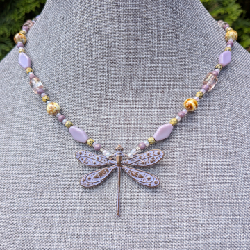 Dragonfly Necklace Lavender Sage Green