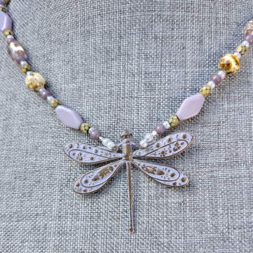 Dragonfly Necklace Lavender Sage Green