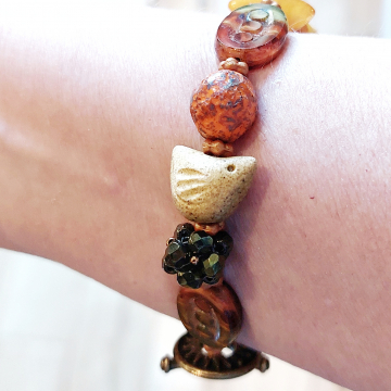 Bird Bracelet Amber Earth Tones Ceramic