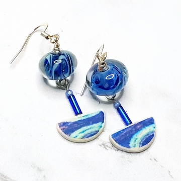 Modern Blue Earrings Geometric Handmade