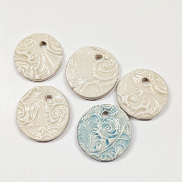 Five Artisan Ceramic Charms White Blue