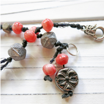 Coral Color Bracelet Boho Vintage Beads Black With Charm Dangle