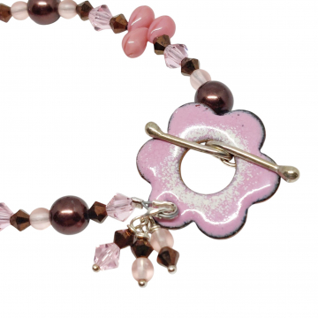 Pink Flower Bracelet Artisan Enamel Crystals