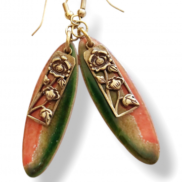 Fall Earrings Flowers Enameled Autumn Colors