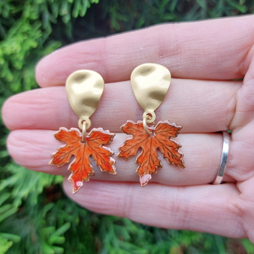 Enameled Fall Leaf Earrings Autumn Colors