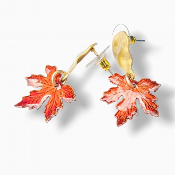 Enameled Fall Leaf Earrings Autumn Colors