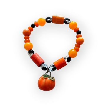 Halloween Stretch Bracelet Handmade Ceramic Pumpkin Charm