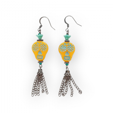 Day Of The Dead Tassel Earrings Halloween Skulls Calaveras