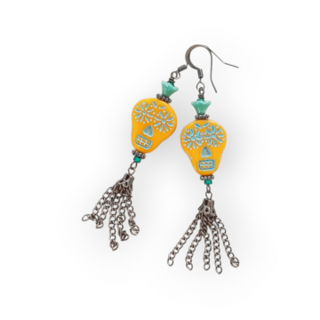 Day Of The Dead Tassel Earrings Halloween Skulls Calaveras