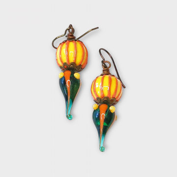 Bold Earrings in Green Yellow Orange Handmade Glass and Ceramic Bold Earrings in Green Yellow Orange Handmade Glass and Ceramic