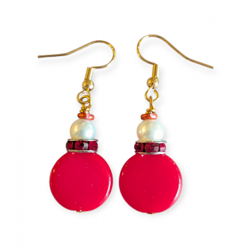 Red Rhinestone Faux Pearl Christmas Earrings