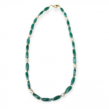 Green Aventurine with Single White Pearls