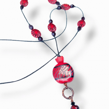 Bold Red And Black Necklace With Tassel Handmade