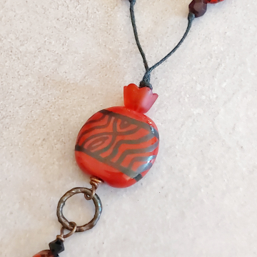 Bold Red And Black Necklace With Tassel Handmade
