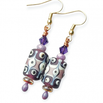 Purple Lavender Dot Earrings Vintage Glass