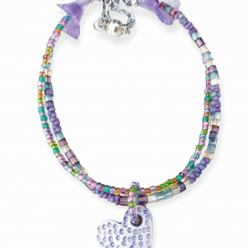 Colorful Heart Necklace Multistrand Pastel Flowers Handmade