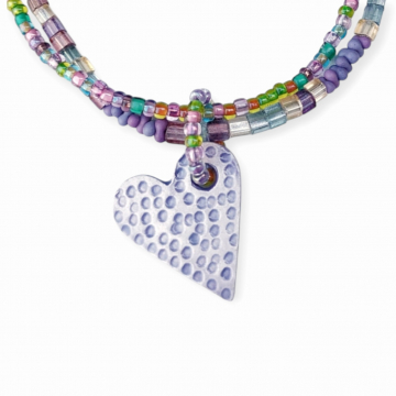 Colorful Heart Necklace Multistrand Pastel Flowers Handmade