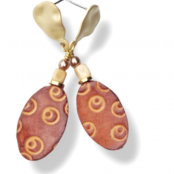 Leather Post Earring Matte Gold Oval