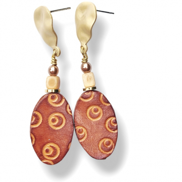 Leather Post Earring Matte Gold Oval