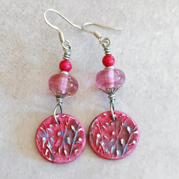 Magenta Willow Earrings Polymer Clay  Handmade