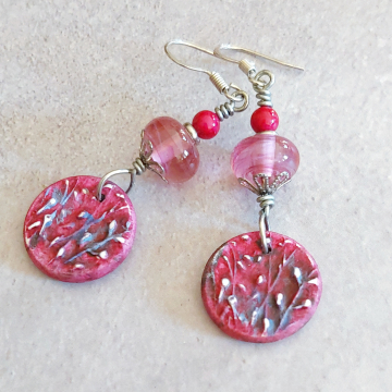 Magenta Willow Earrings Polymer Clay  Handmade