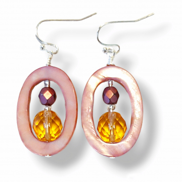 Pink Mother Of Pearl Earings Purple Gold