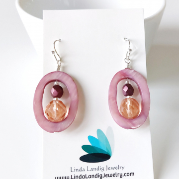 Pink Mother Of Pearl Earings Purple Gold