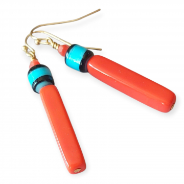 Modern Turquoise And Orange Earrings Eye-catching  Sleek