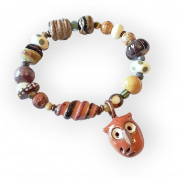 Owl Stretch Bracelet Handmade Beads Ceramic Glass