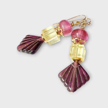 Purple Yellow Fan Shaped Earrings