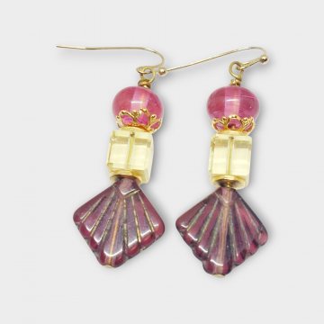 Purple Yellow Fan Shaped Earrings