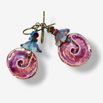 Purple Ceramic Spiral Earrings Handmade