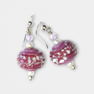 Purple Earrings Venetian Glass Sterling Silver Crystals and Pearls