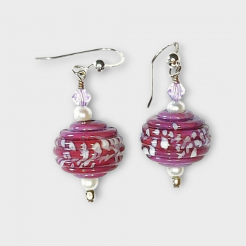 Purple Earrings Venetian Glass Sterling Silver Crystals and Pearls