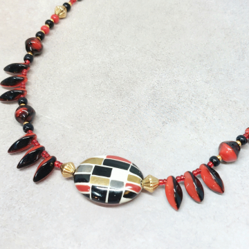 Black and Red Artisan Statement Necklace Modern Stunning