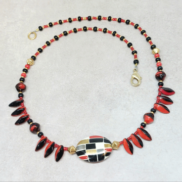 Black and Red Artisan Statement Necklace Modern Stunning