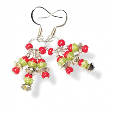 Green Red Dangle Earrings Christmas Handmade