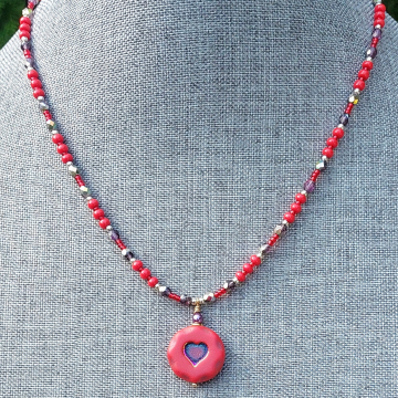 Heart Necklace Red And Purple Boho Colorful