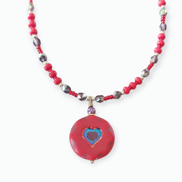 Heart Necklace Red And Purple Boho Colorful
