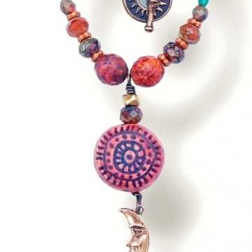 Celestial Boho Necklace Moon Orange Polymer Clay Celestial Boho Necklace Moon Orange Polymer Clay