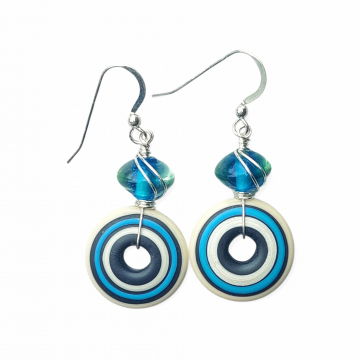 Lampwork Glass Earrings Turquoise Black Stunning