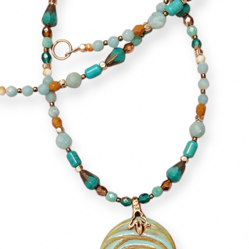 Amazonite Necklace with a Handmade Ceramic Pendant